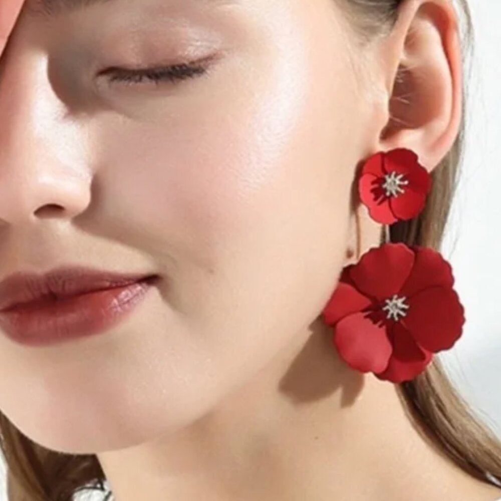 Anthropologie red flower earrings